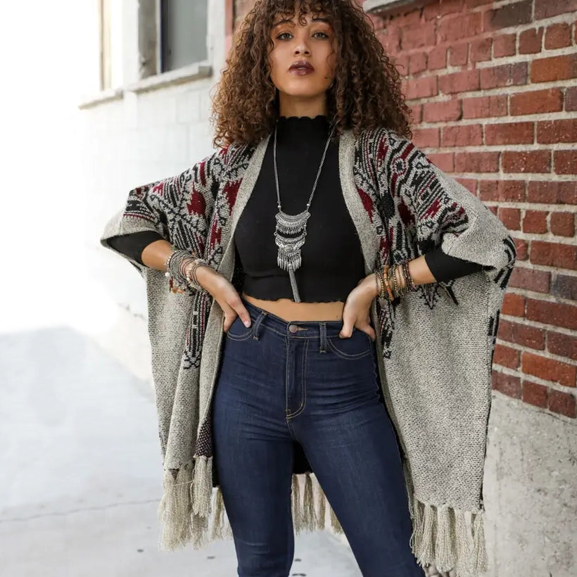 Heather Argyle Knit Ruana - Leto