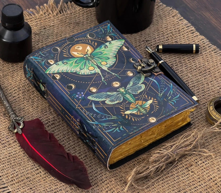 Vintage Leather Journal Notebook with Butterfly Print - R K Handicrafts