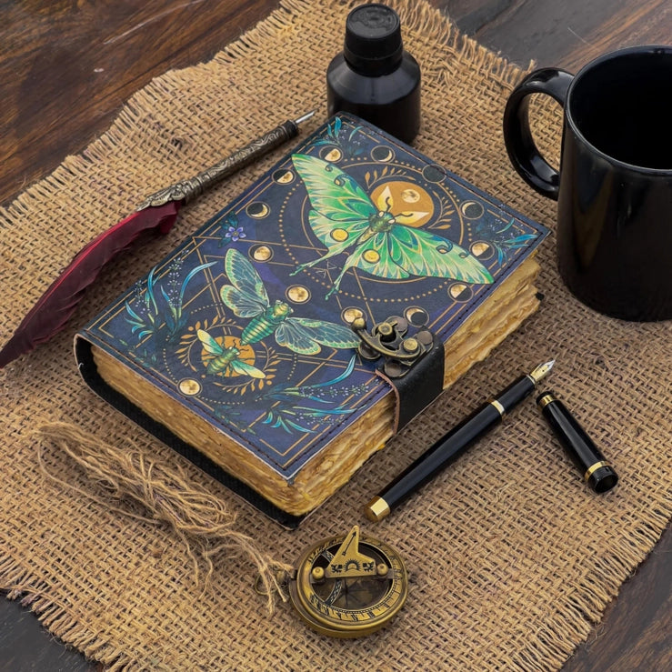 Vintage Leather Journal Notebook with Butterfly Print - R K Handicrafts