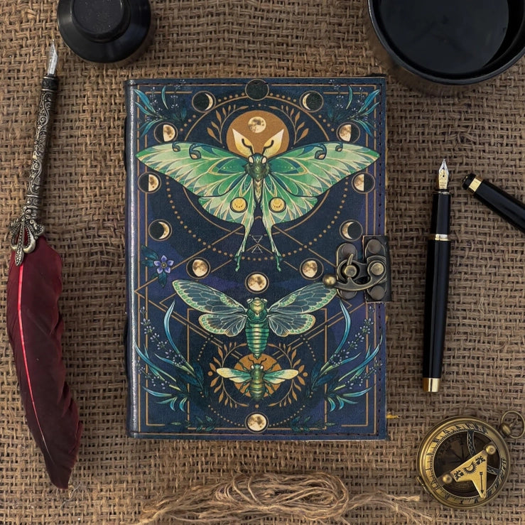 Vintage Leather Journal Notebook with Butterfly Print - R K Handicrafts