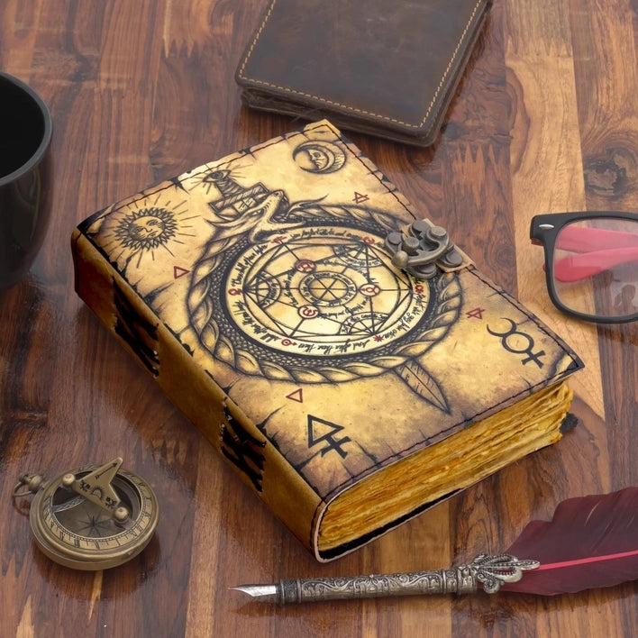 Vintage Leather Journal Notebook Diary with Compass Print - R K Handicrafts and Exporters