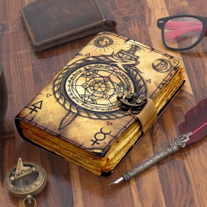 Vintage Leather Journal Notebook Diary with Compass Print - R K Handicrafts and Exporters