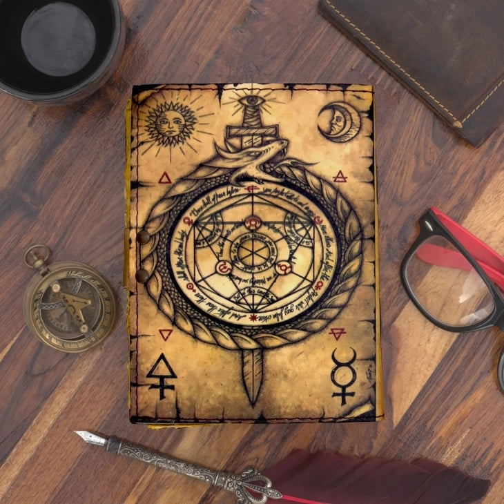 Vintage Leather Journal Notebook Diary with Compass Print - R K Handicrafts and Exporters