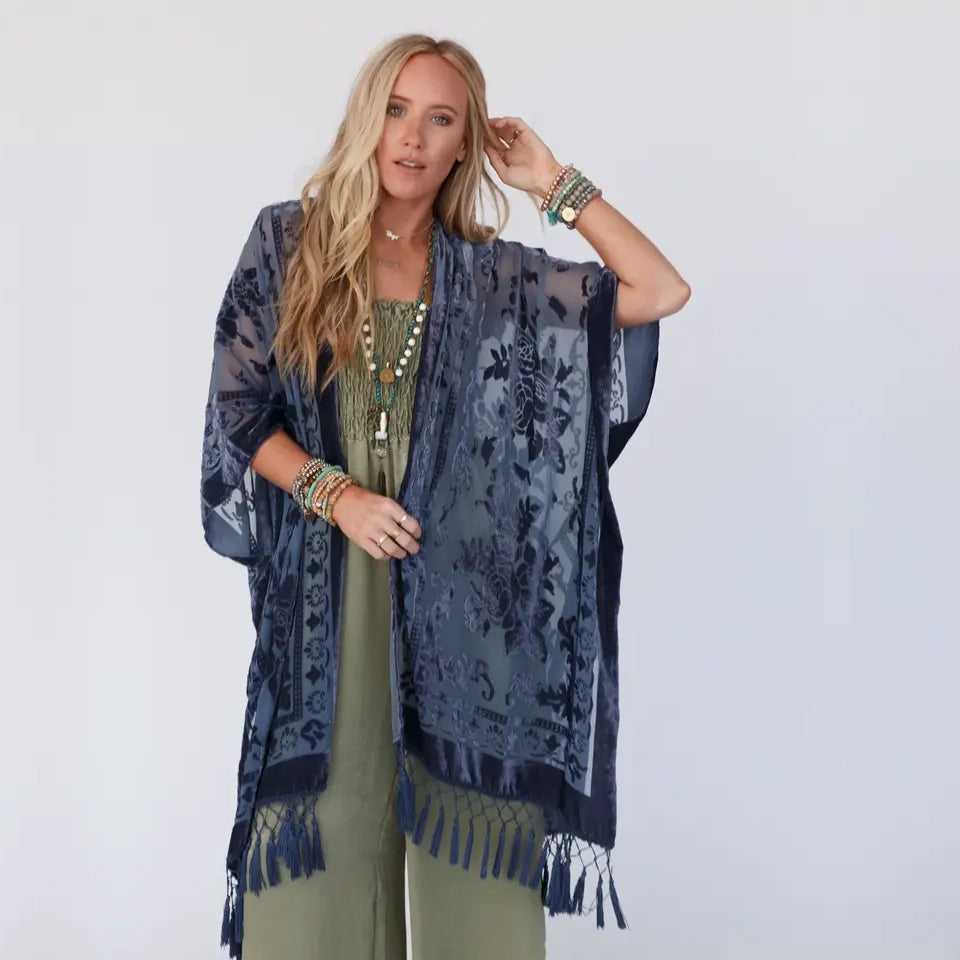 Crushin' On You Navy Blue Velvet Kimono - Three Bird Nest