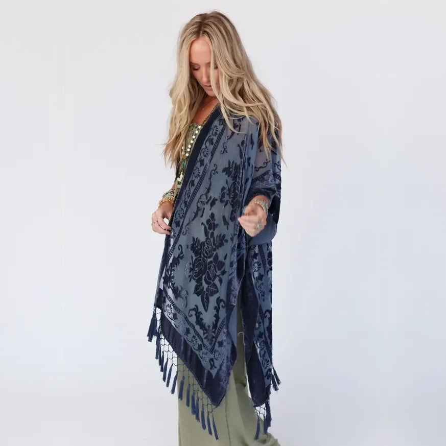 Crushin' On You Navy Blue Velvet Kimono - Three Bird Nest