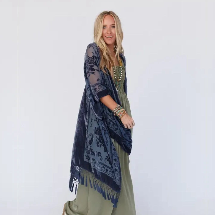 Crushin' On You Navy Blue Velvet Kimono - Three Bird Nest
