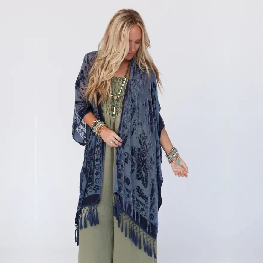 Crushin' On You Navy Blue Velvet Kimono - Three Bird Nest