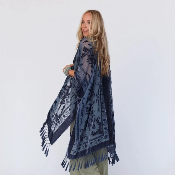 Crushin' On You Navy Blue Velvet Kimono - Three Bird Nest