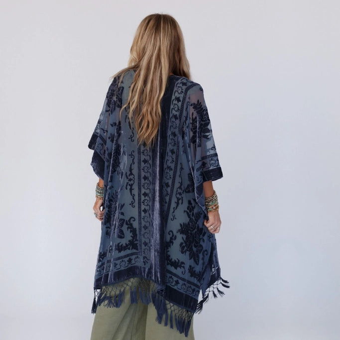 Crushin' On You Navy Blue Velvet Kimono - Three Bird Nest