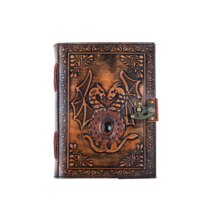 Leather Notebook with Stone Dragon Embossed Travel Journal - R K Handicrafts