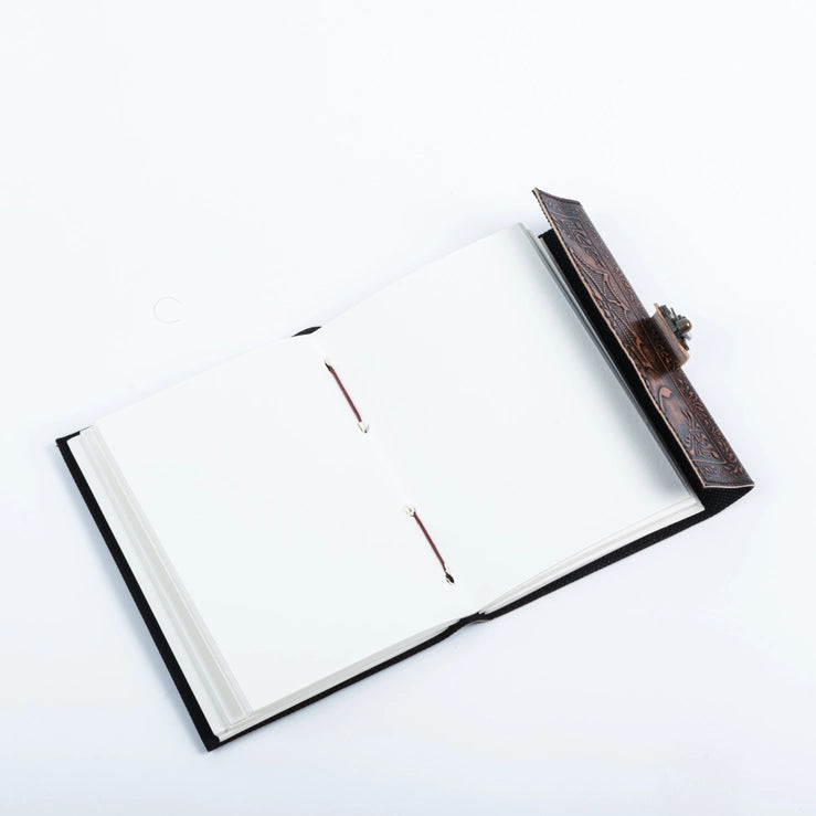 Leather Notebook with Stone Dragon Embossed Travel Journal - R K Handicrafts