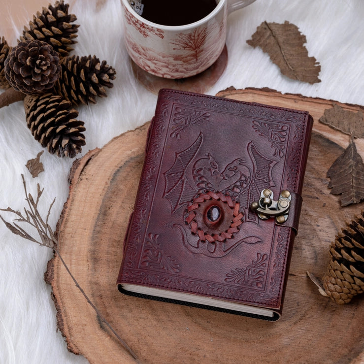Leather Journal with Stone Dragon Embossed Travel Journal - R K Handicrafts