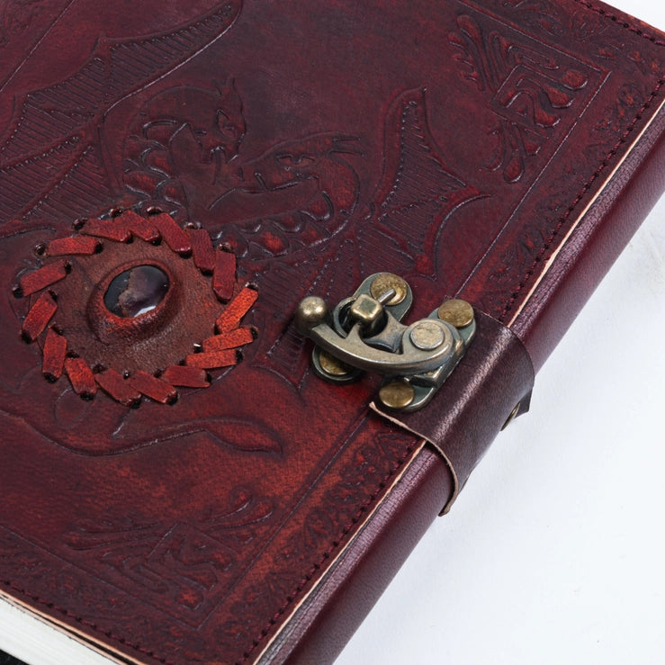 Leather Journal with Stone Dragon Embossed Travel Journal - R K Handicrafts