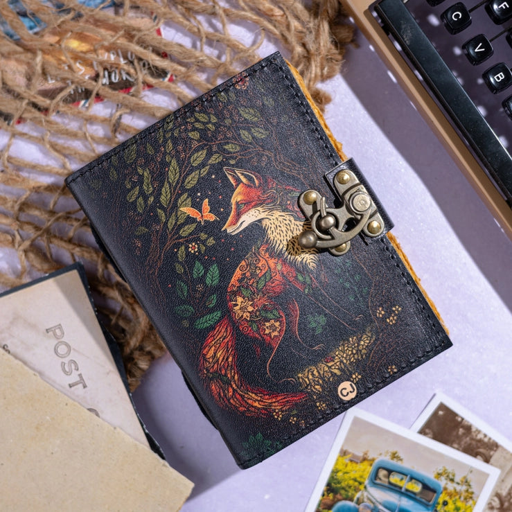 Traveler Leather Journal Vintage Pages with Fox Print - R K Handicrafts and Exporters