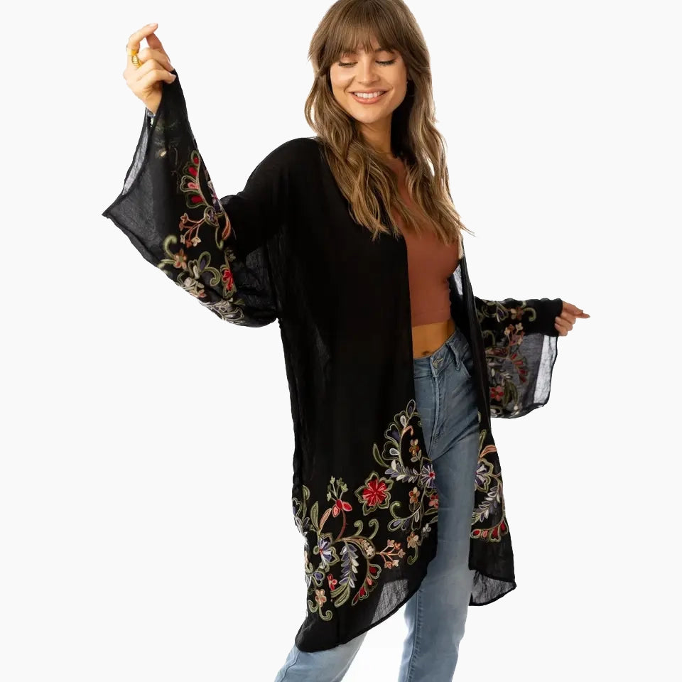 Fun In Florals Black Kimono - Three Bird Nest