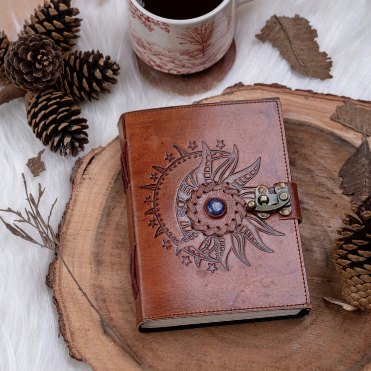 Leather Journal Embossed with Stone 200 Travel Journal - R K Handicrafts