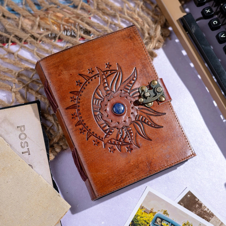 Leather Journal Embossed with Stone 200 Travel Journal - R K Handicrafts
