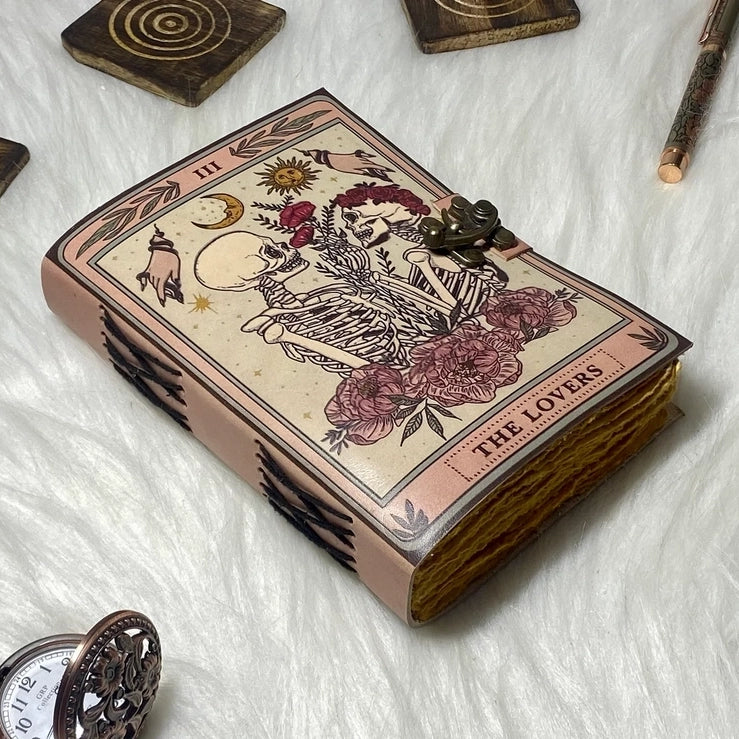 Leather Journal Vintage Notebook with The Lover Print - R K HandicraftsLe