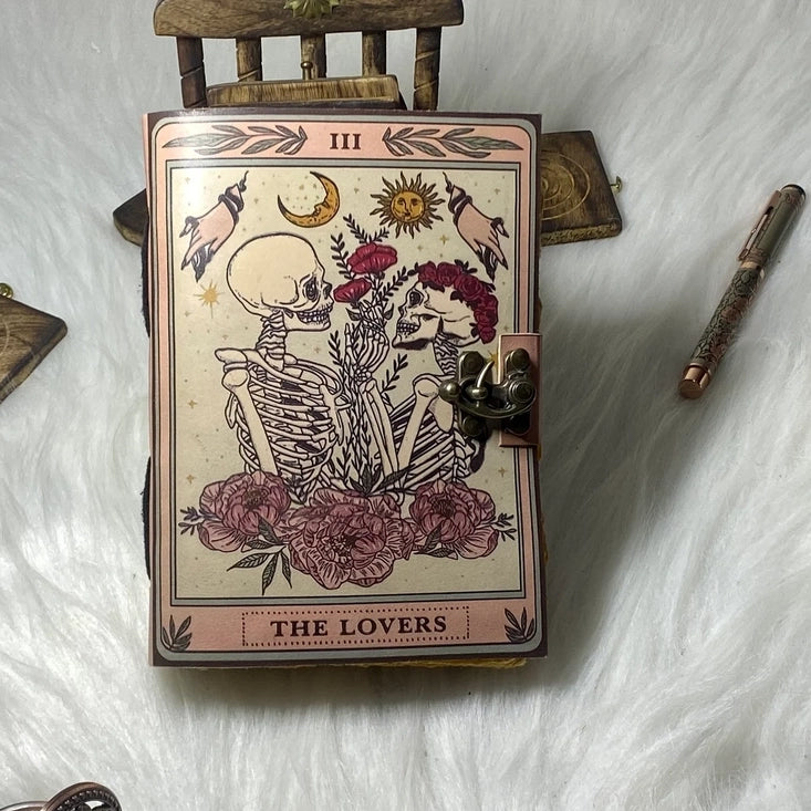 Leather Journal Vintage Notebook with The Lover Print - R K HandicraftsLe