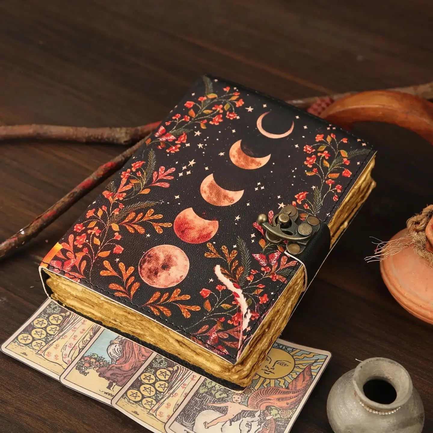 Leather Journal Blank Vintage Notebook with Moon Print - R K Handicrafts and Exporters
