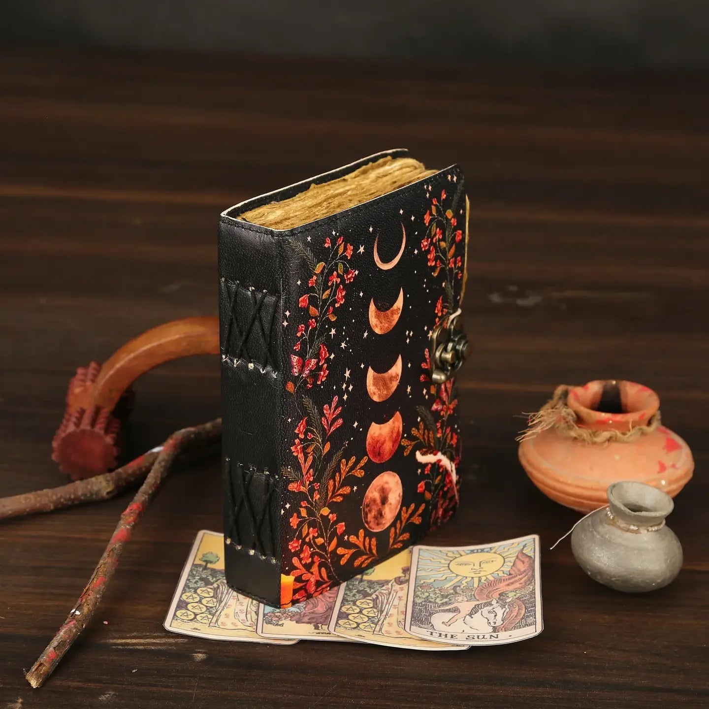 Leather Journal Blank Vintage Notebook with Moon Print - R K Handicrafts and Exporters