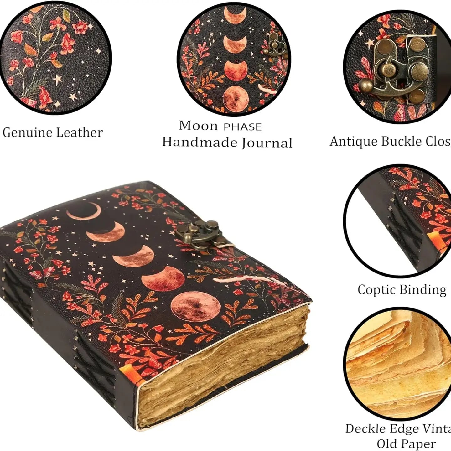 Leather Journal Blank Vintage Notebook with Moon Print - R K Handicrafts and Exporters