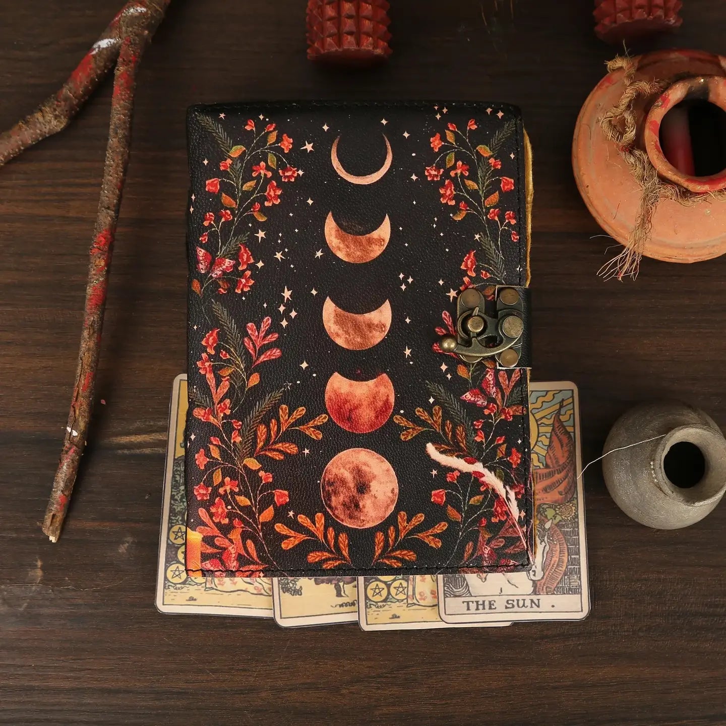 Leather Journal Blank Vintage Notebook with Moon Print - R K Handicrafts and Exporters