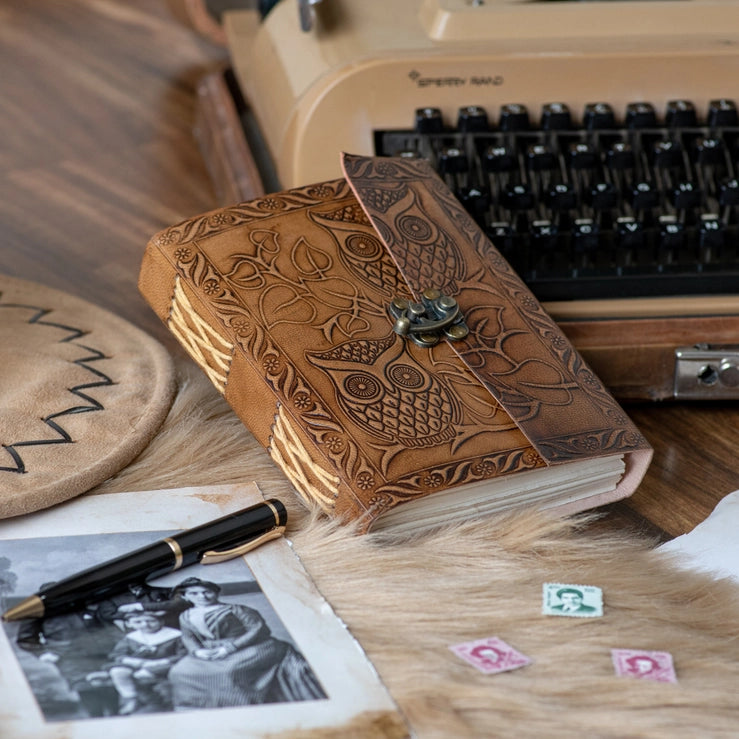 Owl Embossed Leather diary - R K Handicrafts