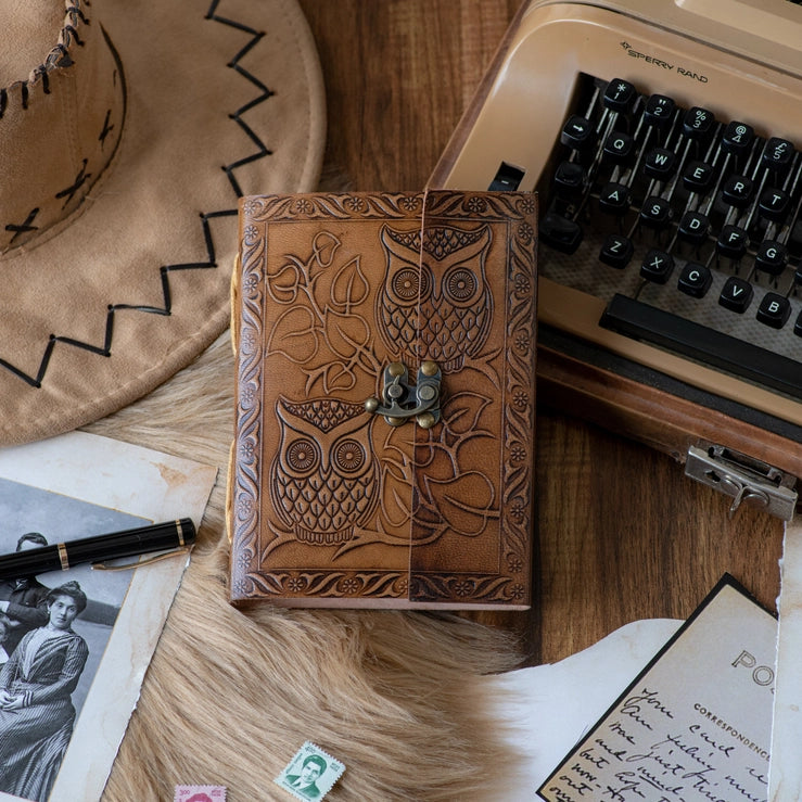 Owl Embossed Leather diary - R K Handicrafts