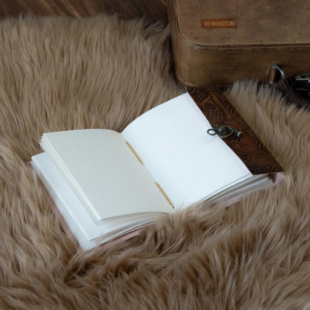 Owl Embossed Leather diary - R K Handicrafts