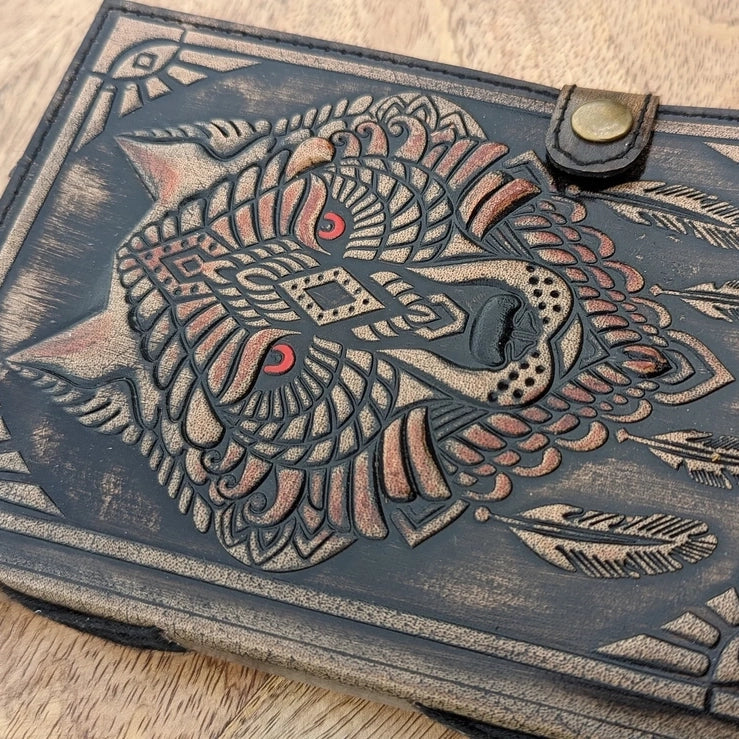 Wolf Embossed Leather Journal diary with 200 Handmade pages - R K Handicrafts and Exporter