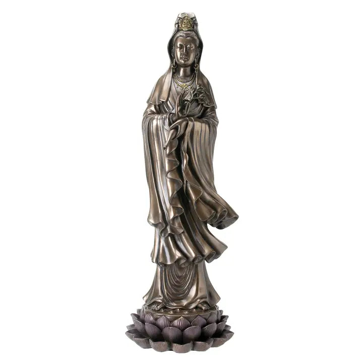 Kuan Yin on Lotus Buddhist Goddess Statue