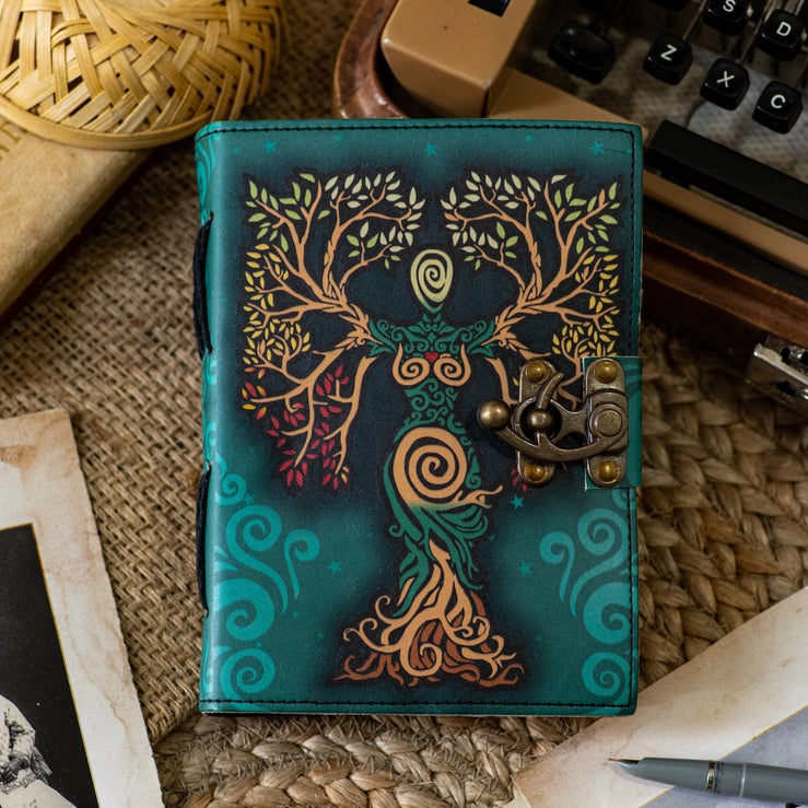 Vintage Leather Journal Diary with Mother of Earth Print - R K Handicrafts