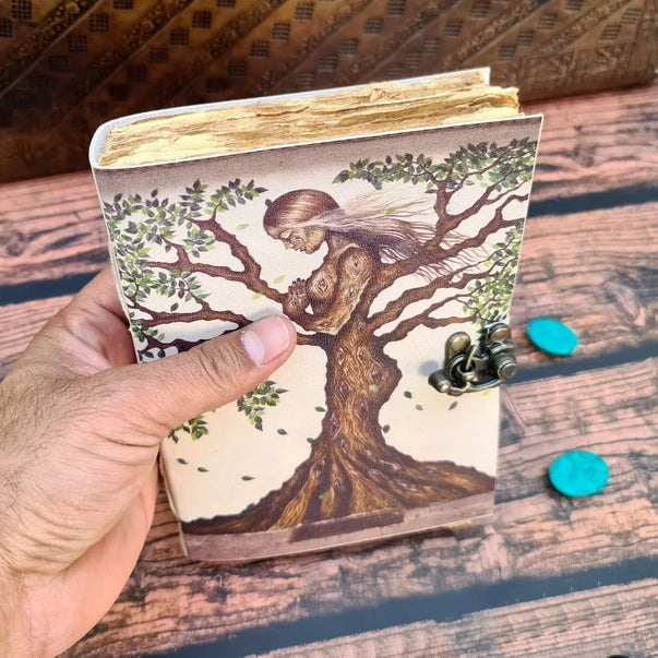 Vintage Leather Bound Journal Diary with Tree of Life print - R K Handicrafts