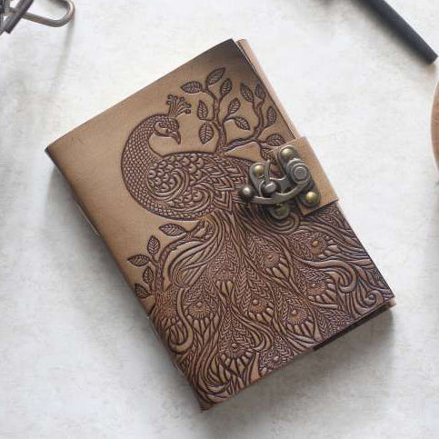Peacock Embossed Leather Journal diary - R K Handicrafts
