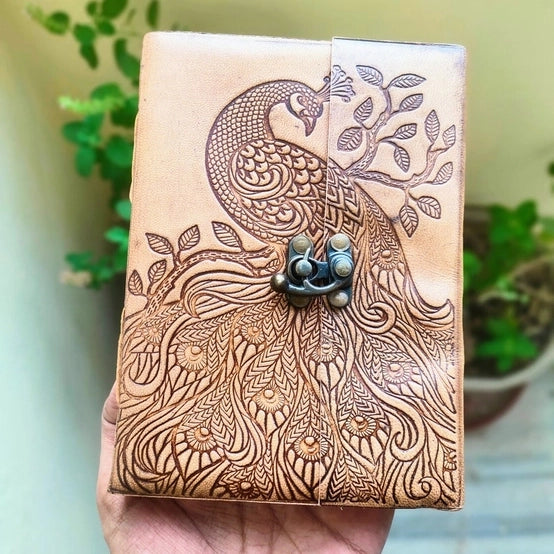 Peacock Embossed Leather Journal diary - R K Handicrafts