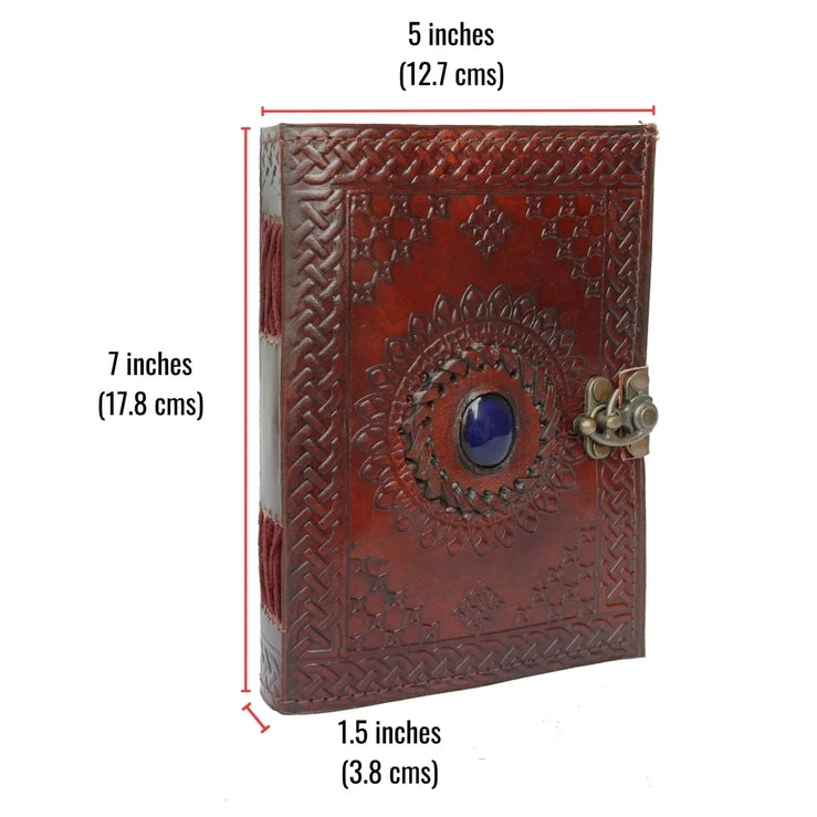 Leather Notebook with Stone Mandala Embossed Travel Journal - R K Handicrafts and Exporters