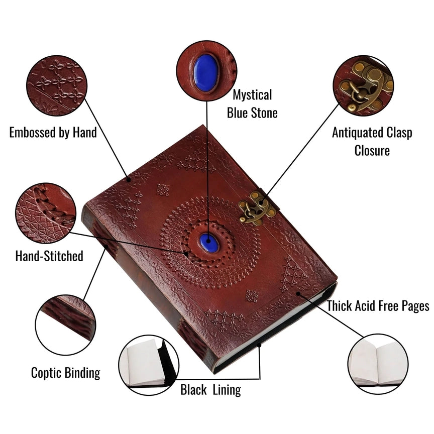 Leather Notebook with Stone Mandala Embossed Travel Journal - R K Handicrafts and Exporters
