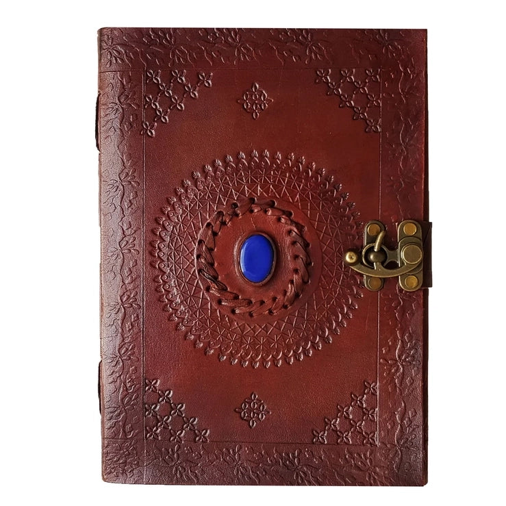 Leather Notebook with Stone Mandala Embossed Travel Journal - R K Handicrafts and Exporters