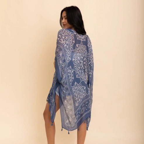 Versatile Navy Kimono Cardigan with Tassels - Leto Accessories