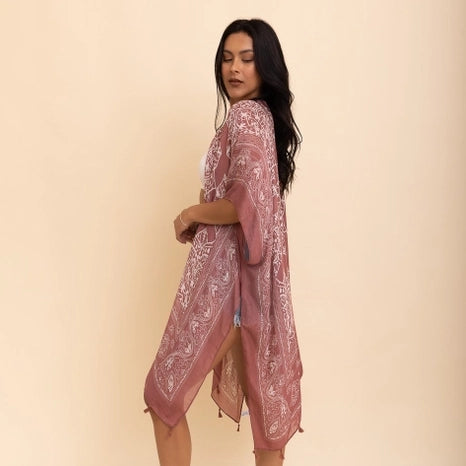 Versatile Roseclay Kimono Cardigan with Tassels - Leto Accessories