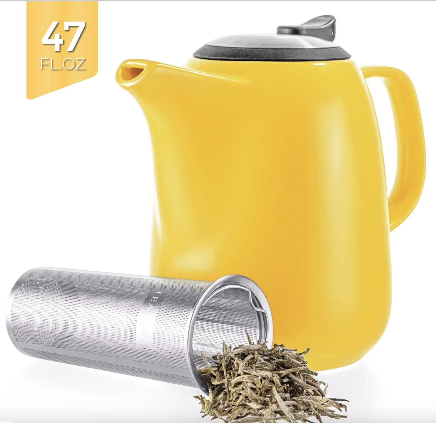 Teapot w/Infuser 47 oz - Daze Yellow Ceramic