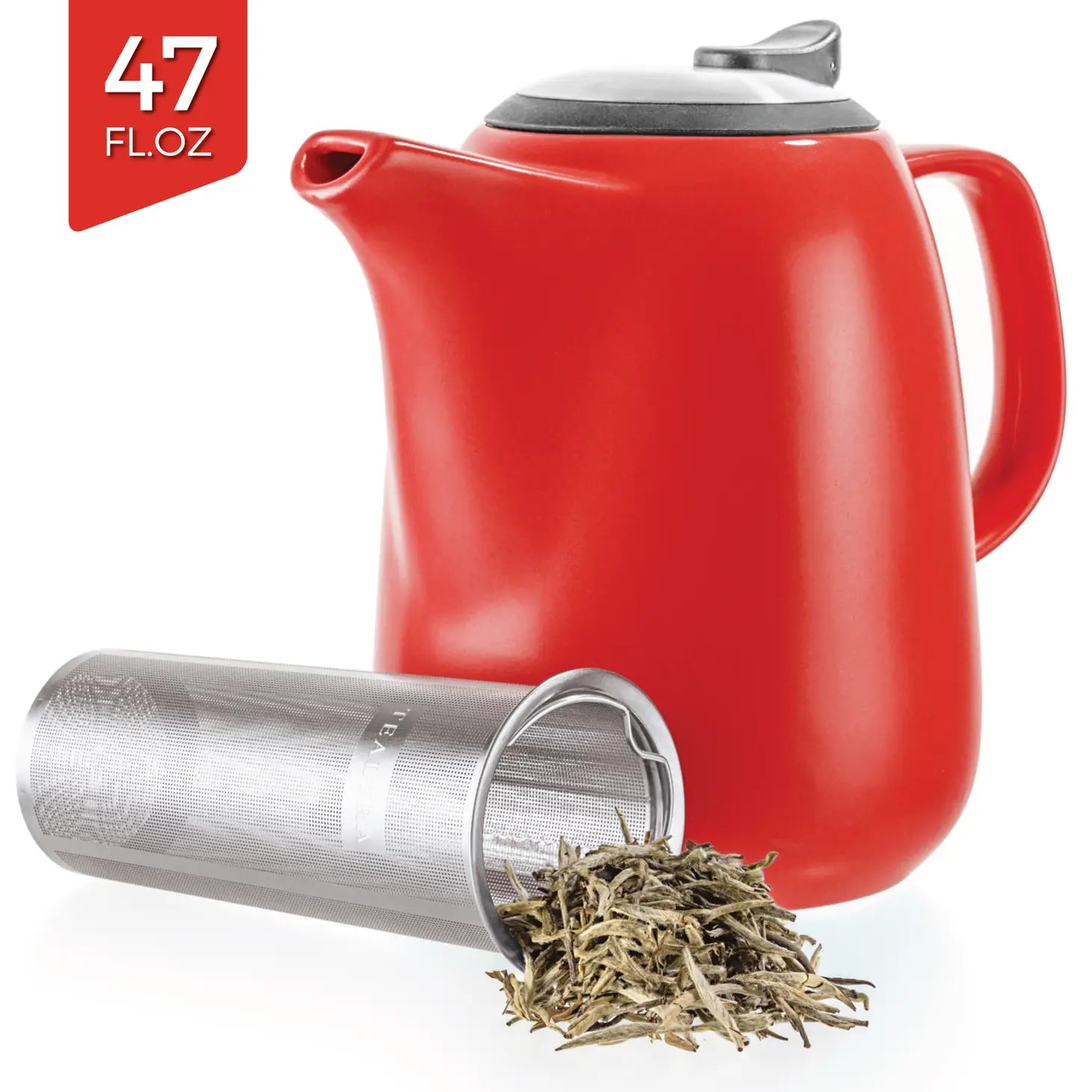 Teapot w/Infuser 47 oz - Daze Red Ceramic